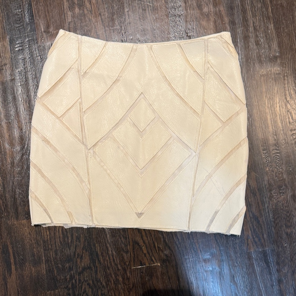 Elegant Cream  faux leather cutout Skirt